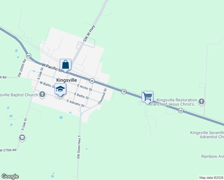 map of restaurants, bars, coffee shops, grocery stores, and more near 206 Southwest 1671 Road in Kingsville