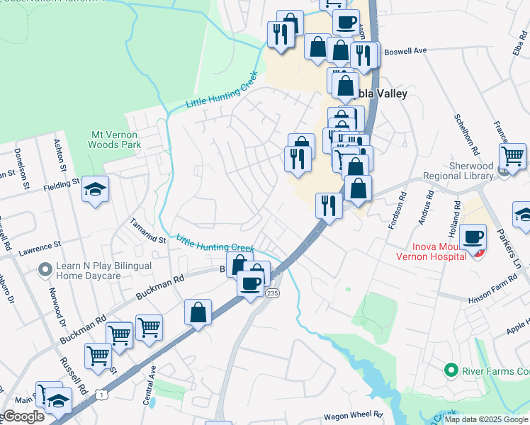 map of restaurants, bars, coffee shops, grocery stores, and more near 8015 Richmond Highway in Alexandria
