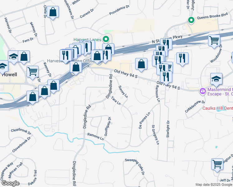 map of restaurants, bars, coffee shops, grocery stores, and more near 188 Harvest Moon Court in St. Peters