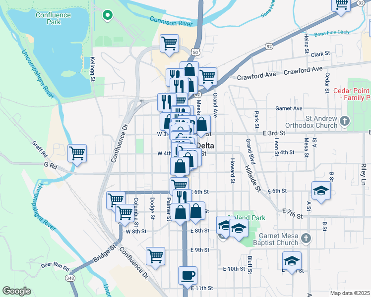 map of restaurants, bars, coffee shops, grocery stores, and more near 352 Main St in Delta