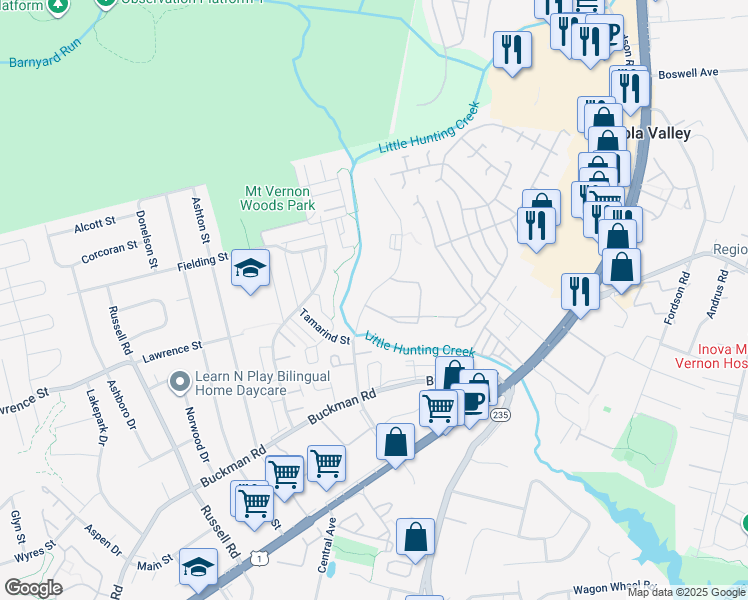 map of restaurants, bars, coffee shops, grocery stores, and more near 7979 Janna Lee Avenue in Alexandria