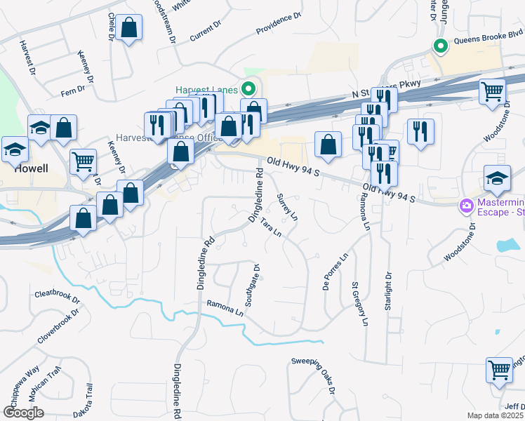 map of restaurants, bars, coffee shops, grocery stores, and more near 188 Harvest Moon Court in St. Peters