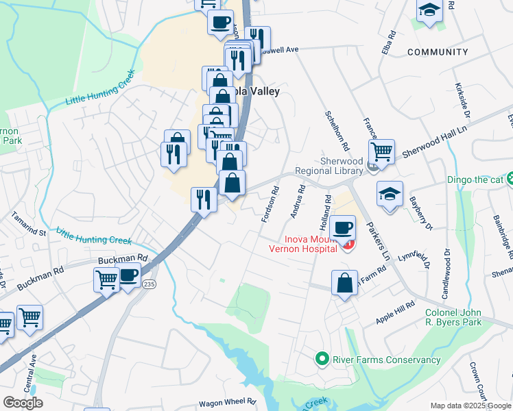 map of restaurants, bars, coffee shops, grocery stores, and more near 3000 Fordson Court in Alexandria