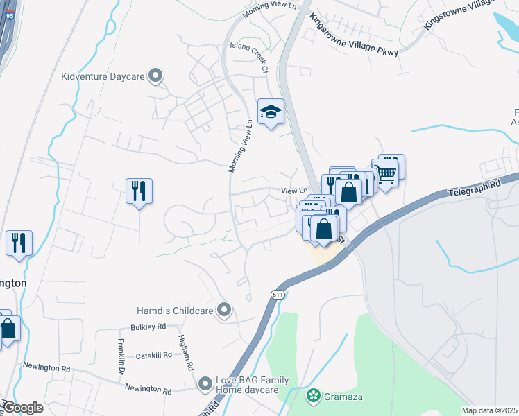 map of restaurants, bars, coffee shops, grocery stores, and more near 6523 Old Carriage Drive in Alexandria
