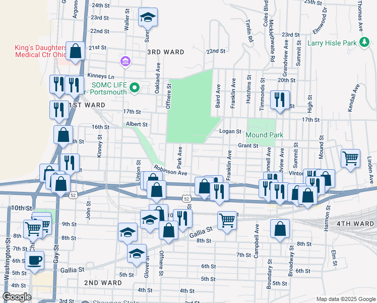 map of restaurants, bars, coffee shops, grocery stores, and more near 1407 Lincoln Street in Portsmouth