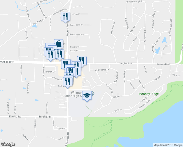 map of restaurants, bars, coffee shops, grocery stores, and more near 7292 Silver Tree Place in Granite Bay