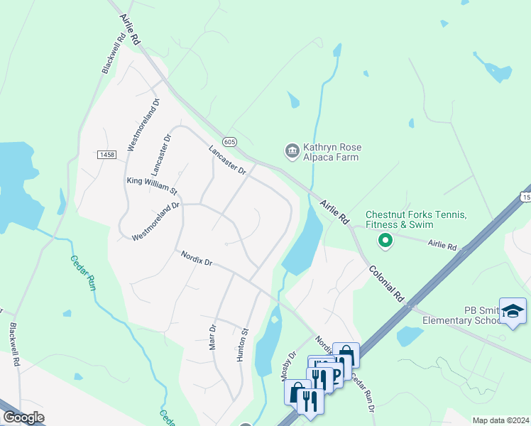 map of restaurants, bars, coffee shops, grocery stores, and more near 7155 Spotsylvania Street in Warrenton