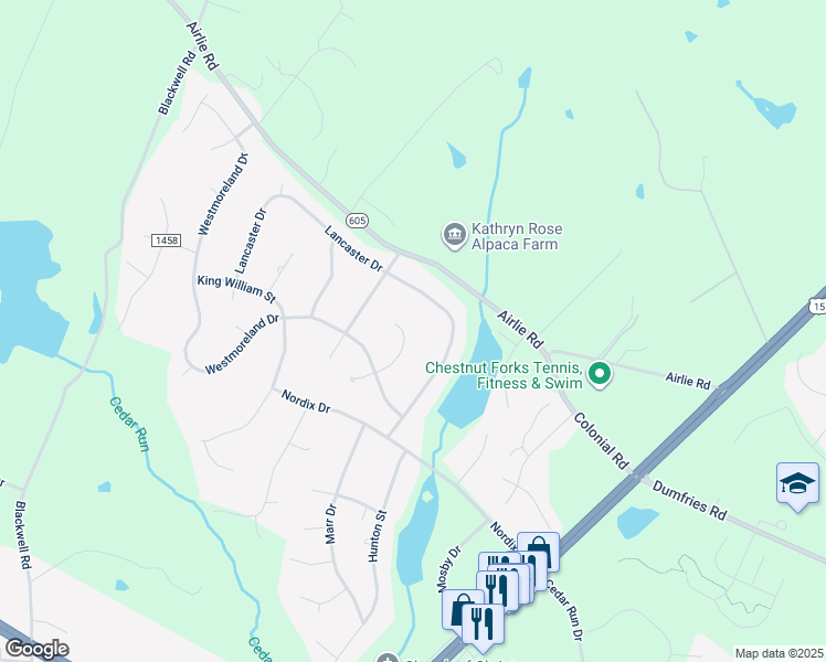 map of restaurants, bars, coffee shops, grocery stores, and more near 7155 Spotsylvania Street in Warrenton