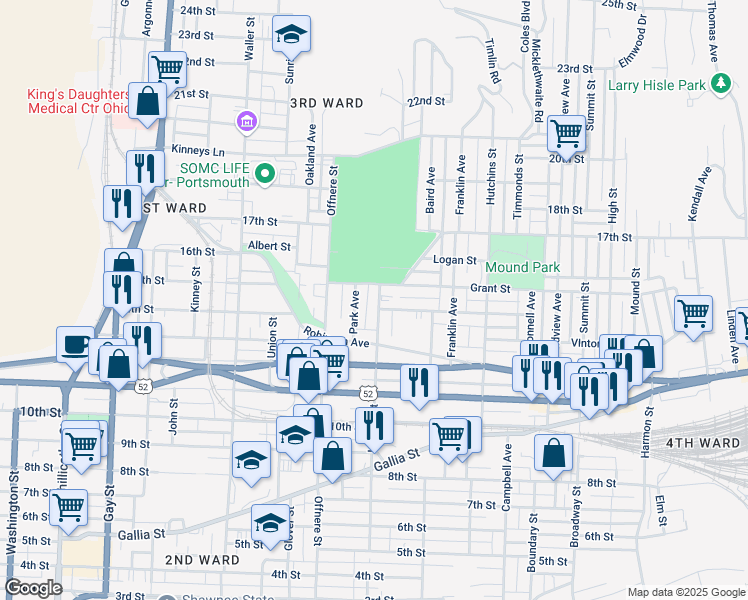 map of restaurants, bars, coffee shops, grocery stores, and more near 1407 Lincoln Street in Portsmouth