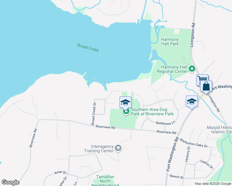 map of restaurants, bars, coffee shops, grocery stores, and more near 412 Broad Creek Drive in Fort Washington