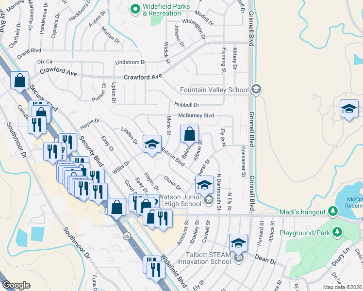map of restaurants, bars, coffee shops, grocery stores, and more near 37 Landoe Lane in Colorado Springs