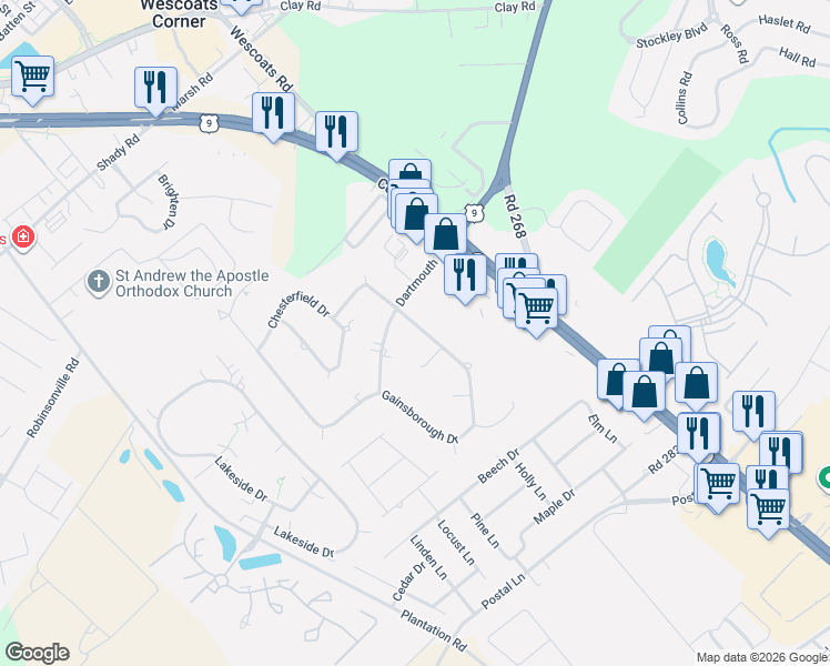 map of restaurants, bars, coffee shops, grocery stores, and more near 9 Gainsborough Drive in Lewes