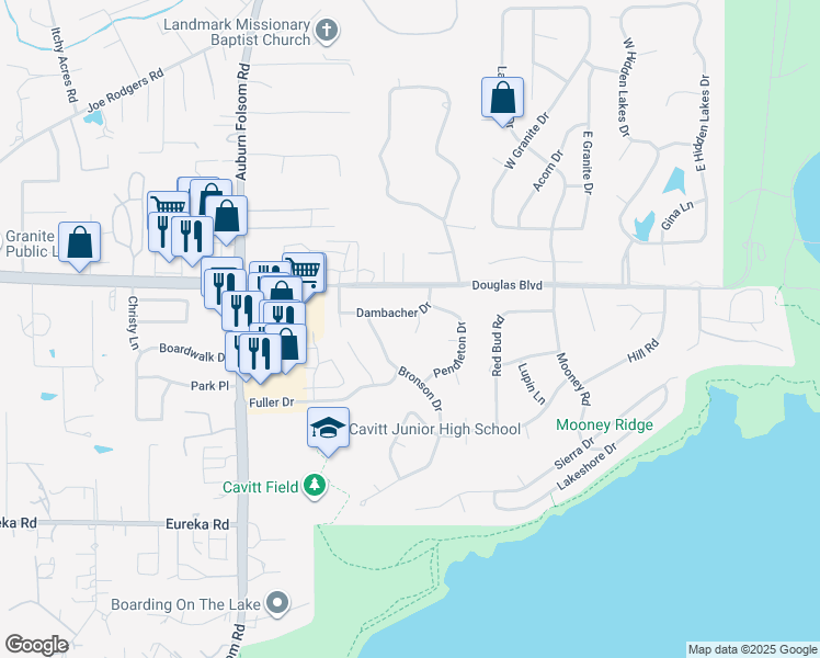 map of restaurants, bars, coffee shops, grocery stores, and more near 8640 Crofoot Court in Granite Bay