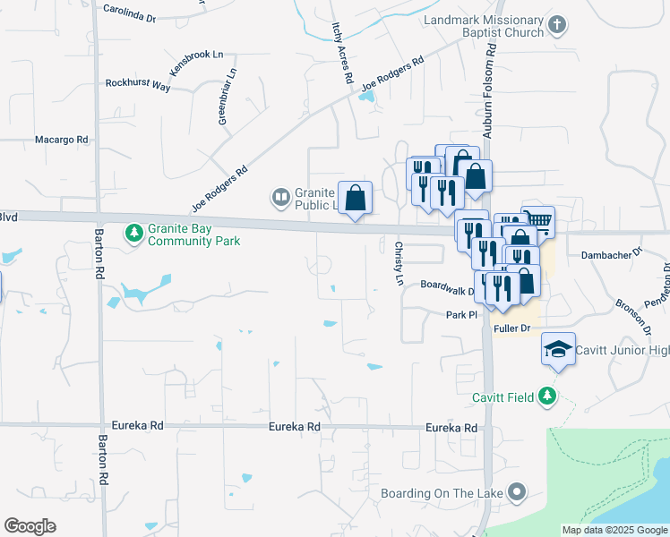 map of restaurants, bars, coffee shops, grocery stores, and more near 6535 Arabian Circle in Granite Bay