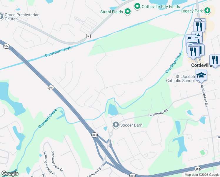 map of restaurants, bars, coffee shops, grocery stores, and more near 6308 Highway North in Saint Charles