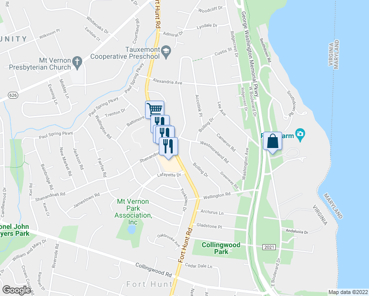 map of restaurants, bars, coffee shops, grocery stores, and more near 7928 Bolling Dr in Alexandria