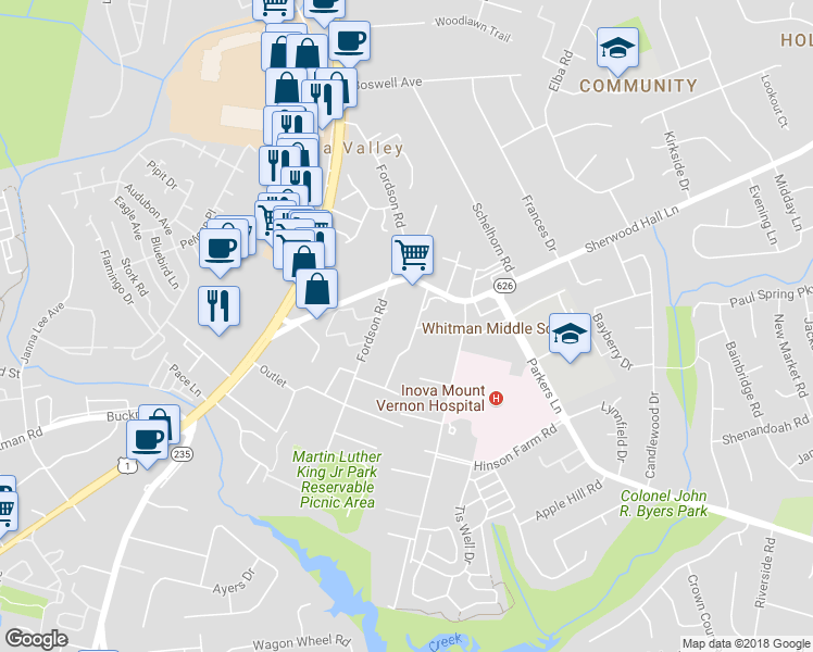 map of restaurants, bars, coffee shops, grocery stores, and more near 7918 Andrus Road in Alexandria
