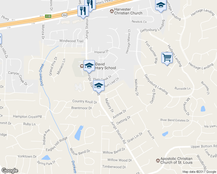 map of restaurants, bars, coffee shops, grocery stores, and more near 2936 Plum Leaf Circle in Saint Peters