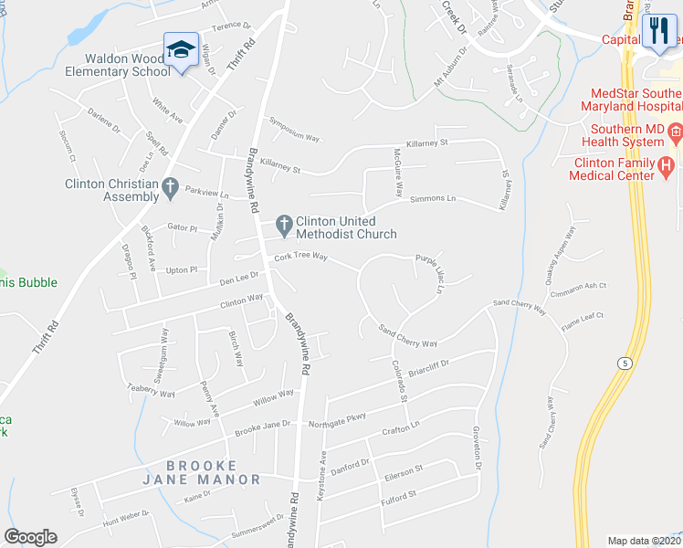 map of restaurants, bars, coffee shops, grocery stores, and more near 6607 Cork Tree Way in Clinton