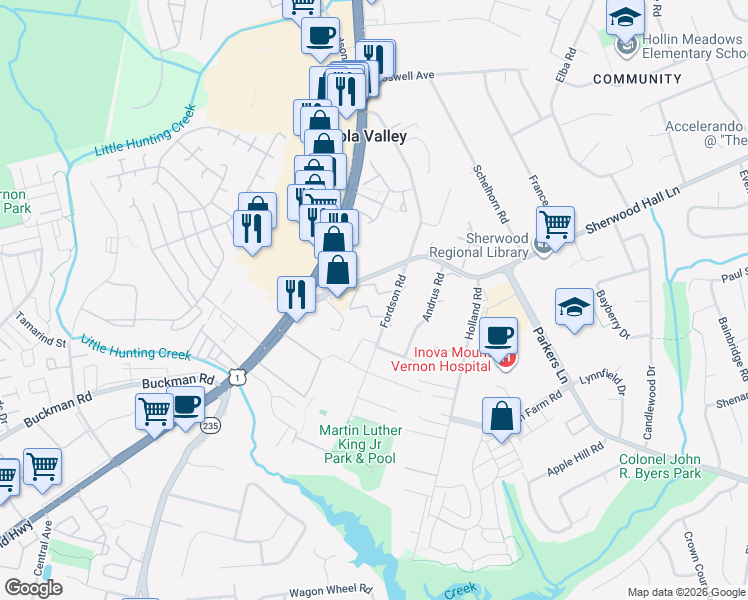 map of restaurants, bars, coffee shops, grocery stores, and more near 3013 Westford View Court in Alexandria