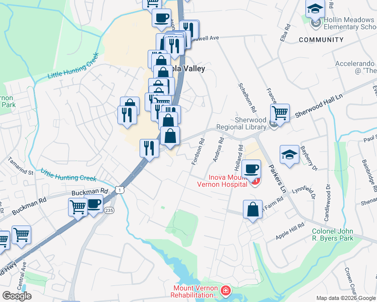 map of restaurants, bars, coffee shops, grocery stores, and more near 3013 Westford View Court in Alexandria