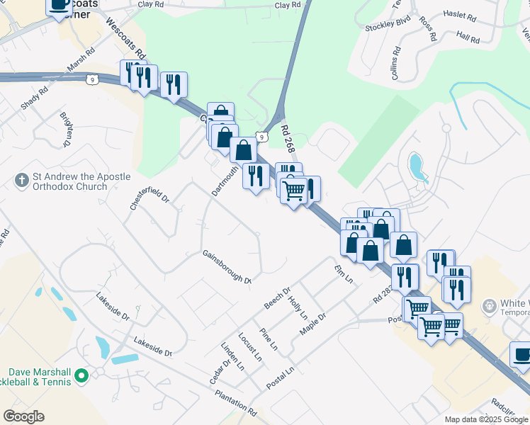 map of restaurants, bars, coffee shops, grocery stores, and more near 34297 Summerlyn Drive in Lewes