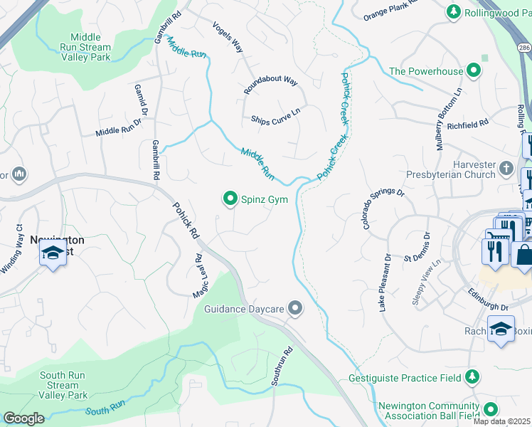 map of restaurants, bars, coffee shops, grocery stores, and more near 7942 Pebble Brook Court in Springfield