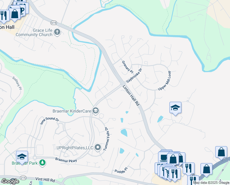 map of restaurants, bars, coffee shops, grocery stores, and more near 9901 Bagpipe Court in Bristow
