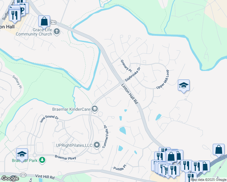 map of restaurants, bars, coffee shops, grocery stores, and more near 9901 Bagpipe Court in Bristow