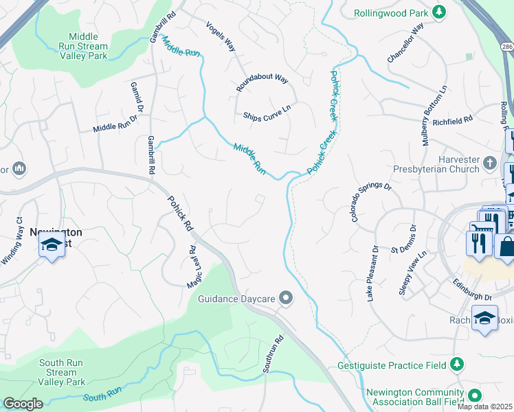 map of restaurants, bars, coffee shops, grocery stores, and more near 7942 Pebble Brook Court in Springfield