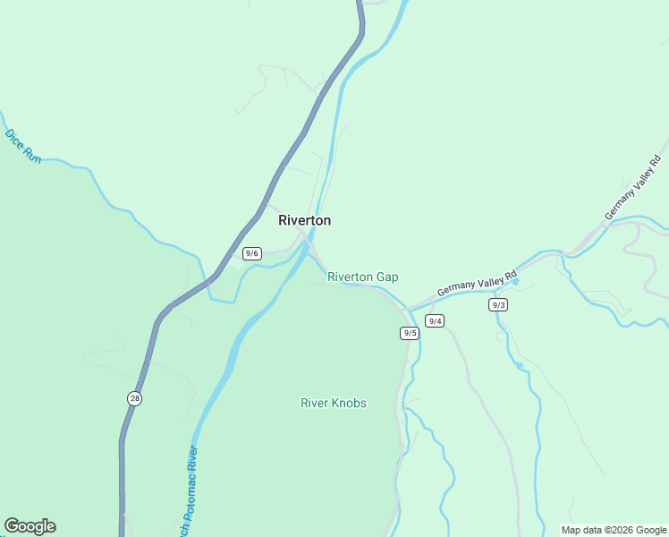 map of restaurants, bars, coffee shops, grocery stores, and more near Germany Valley Road in Riverton