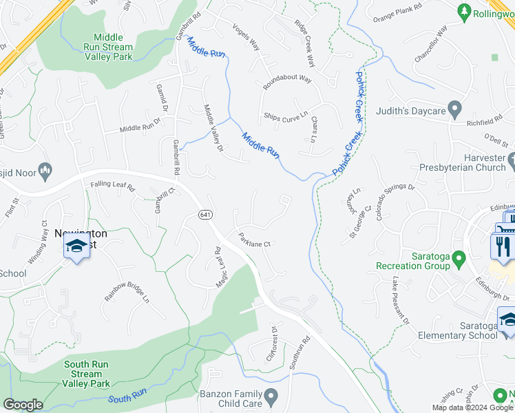 map of restaurants, bars, coffee shops, grocery stores, and more near 7923 Forest Path Way in Springfield