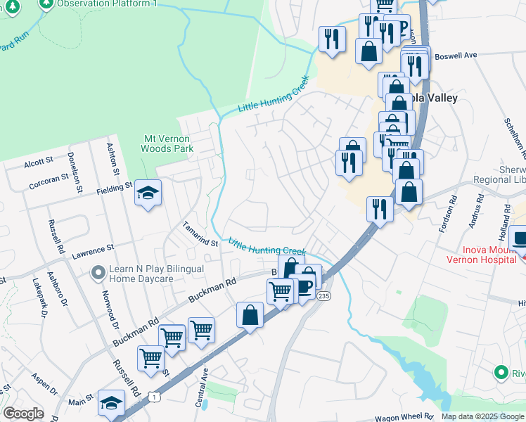 map of restaurants, bars, coffee shops, grocery stores, and more near 7974 Audubon Avenue in Alexandria