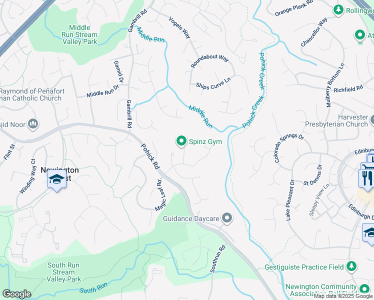 map of restaurants, bars, coffee shops, grocery stores, and more near 7923 Forest Path Way in Springfield