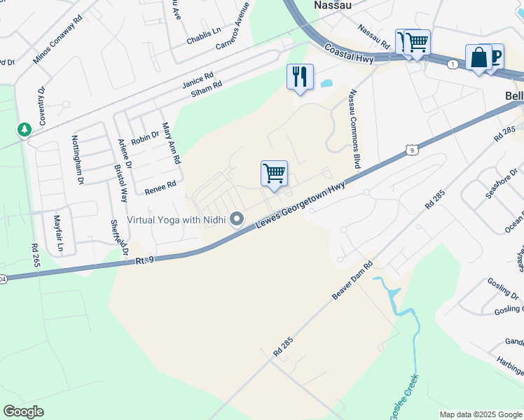 map of restaurants, bars, coffee shops, grocery stores, and more near 12001 Old Vine Boulevard in Lewes