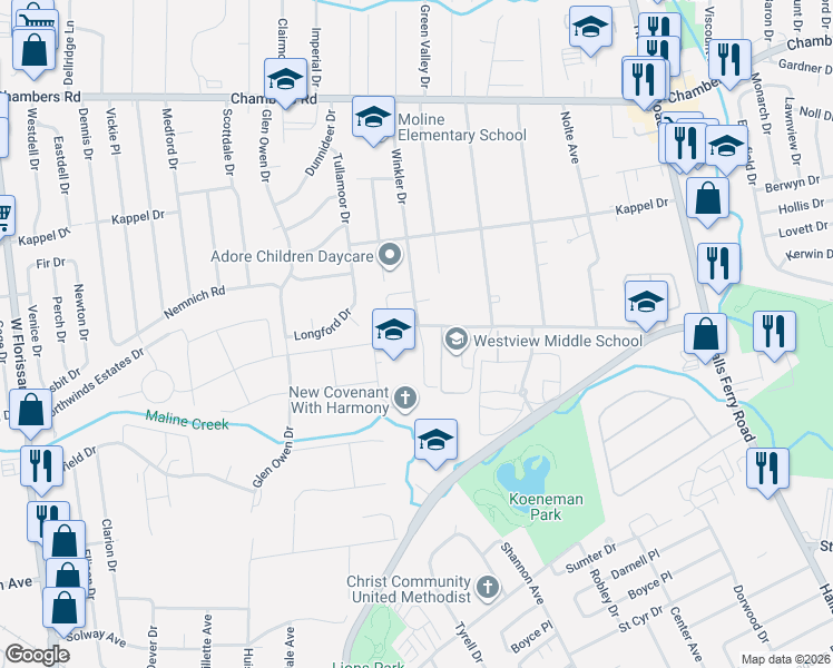 map of restaurants, bars, coffee shops, grocery stores, and more near 1910 Exuma Drive in St. Louis