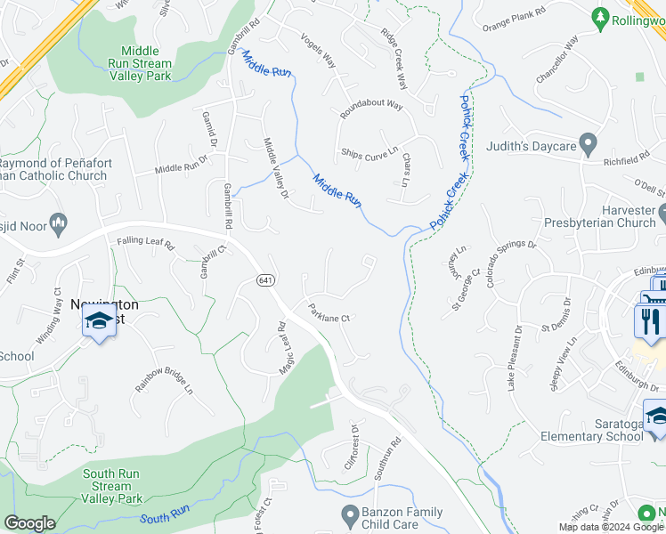 map of restaurants, bars, coffee shops, grocery stores, and more near 7921 Forest Path Way in Springfield