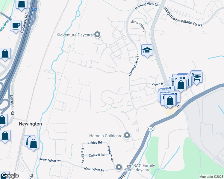 map of restaurants, bars, coffee shops, grocery stores, and more near 6712 Morning Ride Circle in Alexandria