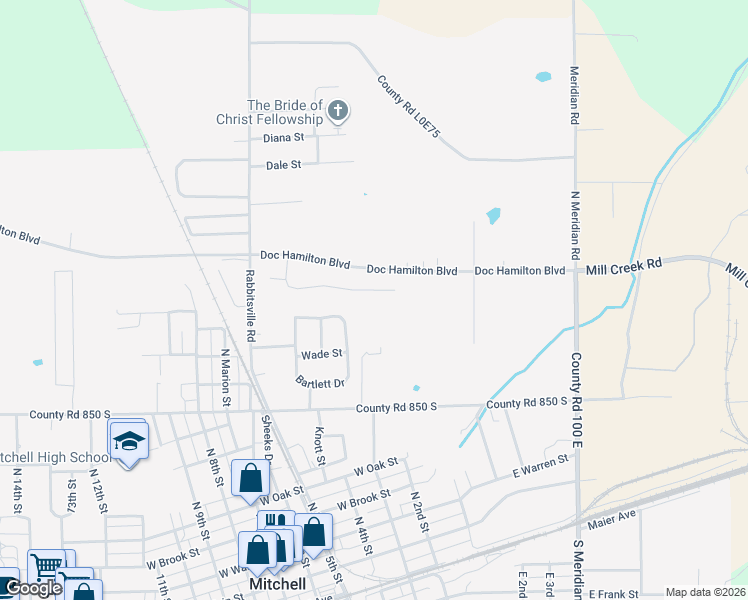 map of restaurants, bars, coffee shops, grocery stores, and more near 335 Bartlett Drive in Mitchell