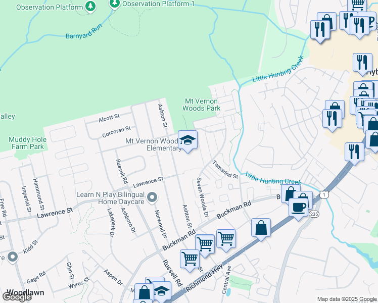 map of restaurants, bars, coffee shops, grocery stores, and more near 4015 Fielding Street in Alexandria