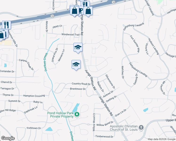 map of restaurants, bars, coffee shops, grocery stores, and more near 2956 Plum Leaf Circle in Saint Charles
