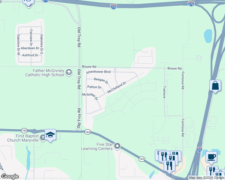 map of restaurants, bars, coffee shops, grocery stores, and more near 217 McClelland Drive in Troy