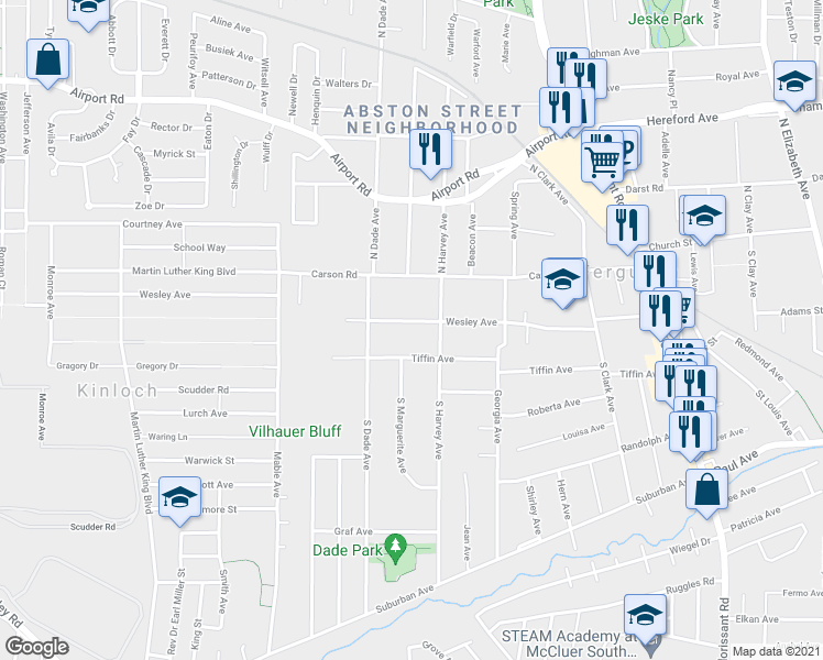 map of restaurants, bars, coffee shops, grocery stores, and more near 624 Wesley Avenue in St. Louis