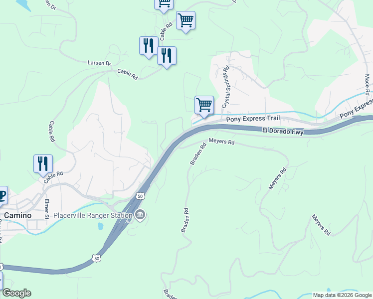 map of restaurants, bars, coffee shops, grocery stores, and more near 3026 Meyers Road in Camino