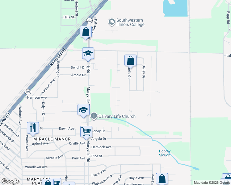 map of restaurants, bars, coffee shops, grocery stores, and more near 4753 Warnock Avenue in Granite City