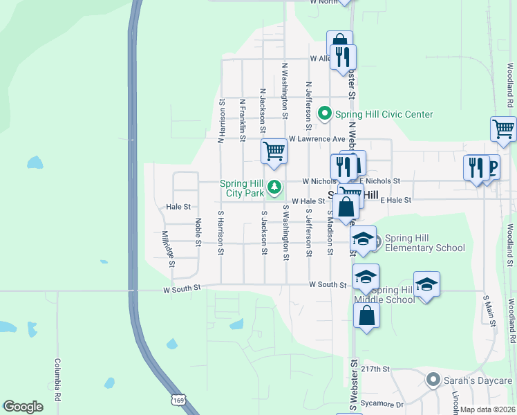 map of restaurants, bars, coffee shops, grocery stores, and more near in Spring Hill