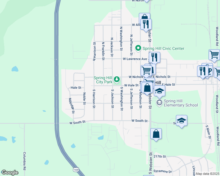 map of restaurants, bars, coffee shops, grocery stores, and more near in Spring Hill