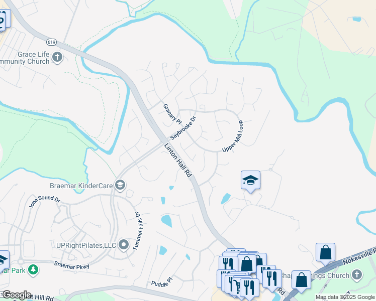 map of restaurants, bars, coffee shops, grocery stores, and more near 9829 Luck Penny Court in Bristow