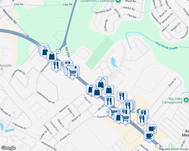 map of restaurants, bars, coffee shops, grocery stores, and more near 34703 Villa Circle in Lewes
