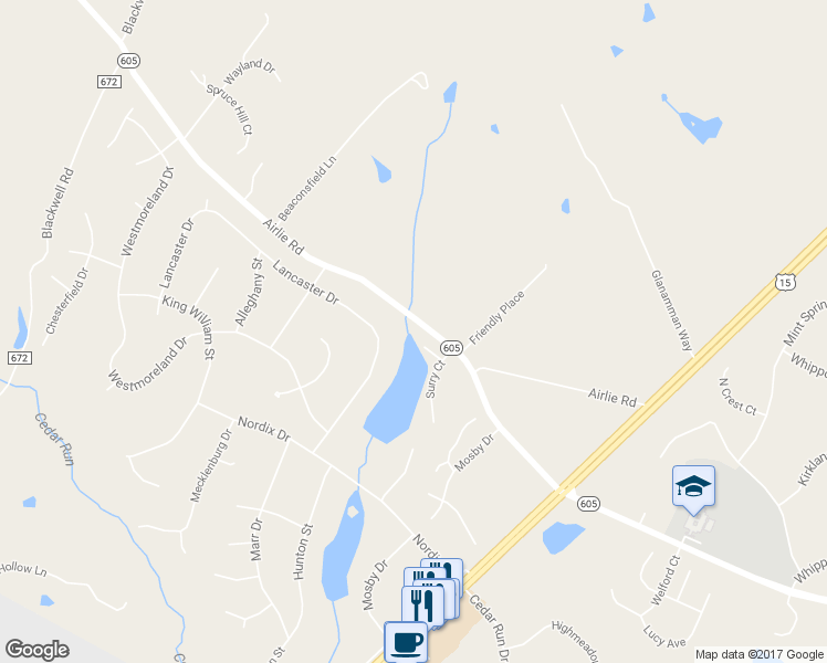 map of restaurants, bars, coffee shops, grocery stores, and more near 6320 York Court in Warrenton